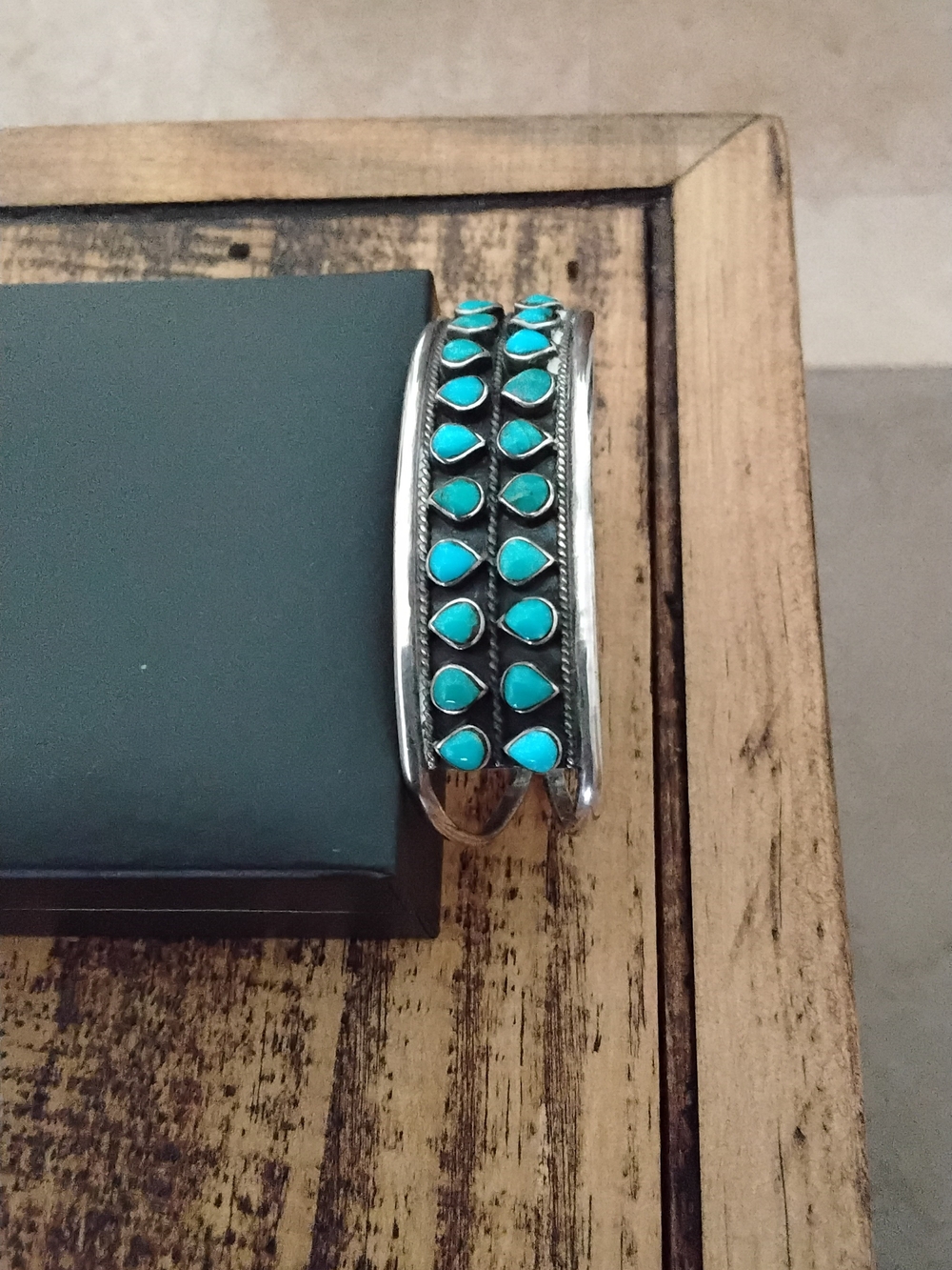 Turquoise Stone Silver Cuff Bracelet - Women Jewelry Bracelets - Picture 3 of 8